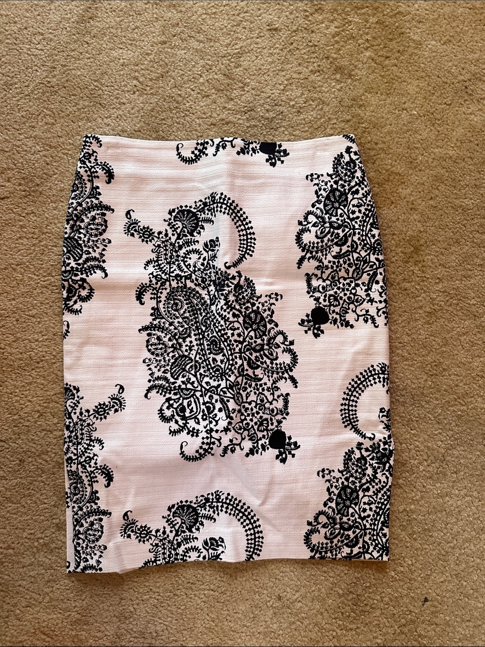 LOFT Pink Pencil Skirt with Black Paisley Print